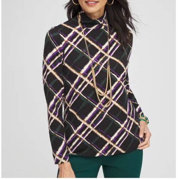 Chico's Chicos Plaid Mock Neck Layering Tee Size 3 XL NWT - Picture 1 of 13